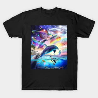 Space Dolphin Galaxy Dolphins Rainbow T-Shirt